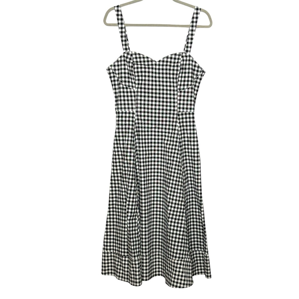 Avec Les Filles Women's Black & White Checkered Women's Lined Midi Dress size 10